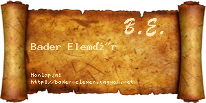 Bader Elemér névjegykártya